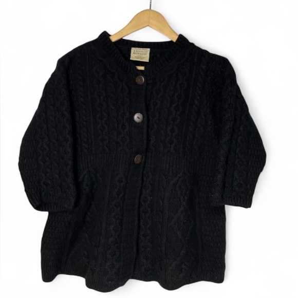 Kilronan Knitwear Womens Medium Wool Cardigan Cable Knit Fisherman Ireland Black - Picture 1 of 9